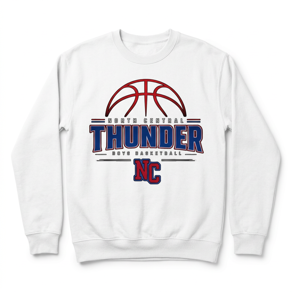 NC Thunder Boys Basketball Crewneck Design 2 - White