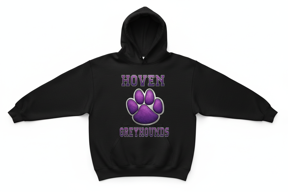 Hoven Greyhounds paw graphic on black hoodie