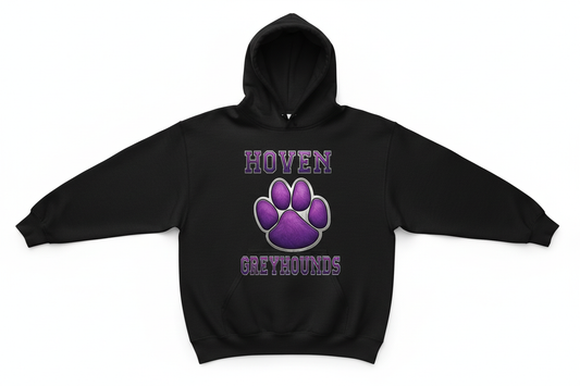 Hoven Greyhounds paw graphic on black hoodie