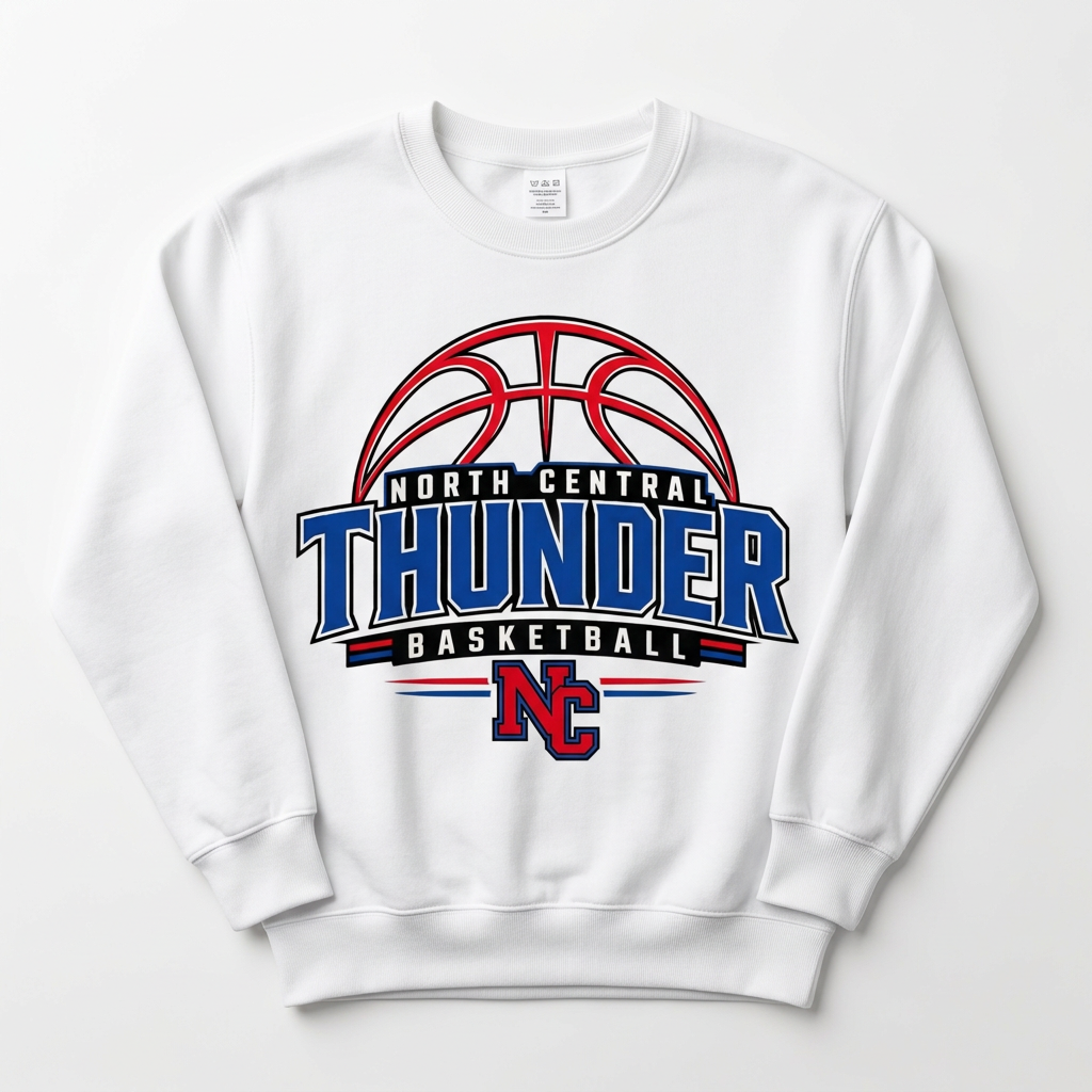 NC Thunder Basketball Crewneck Design 3 - White