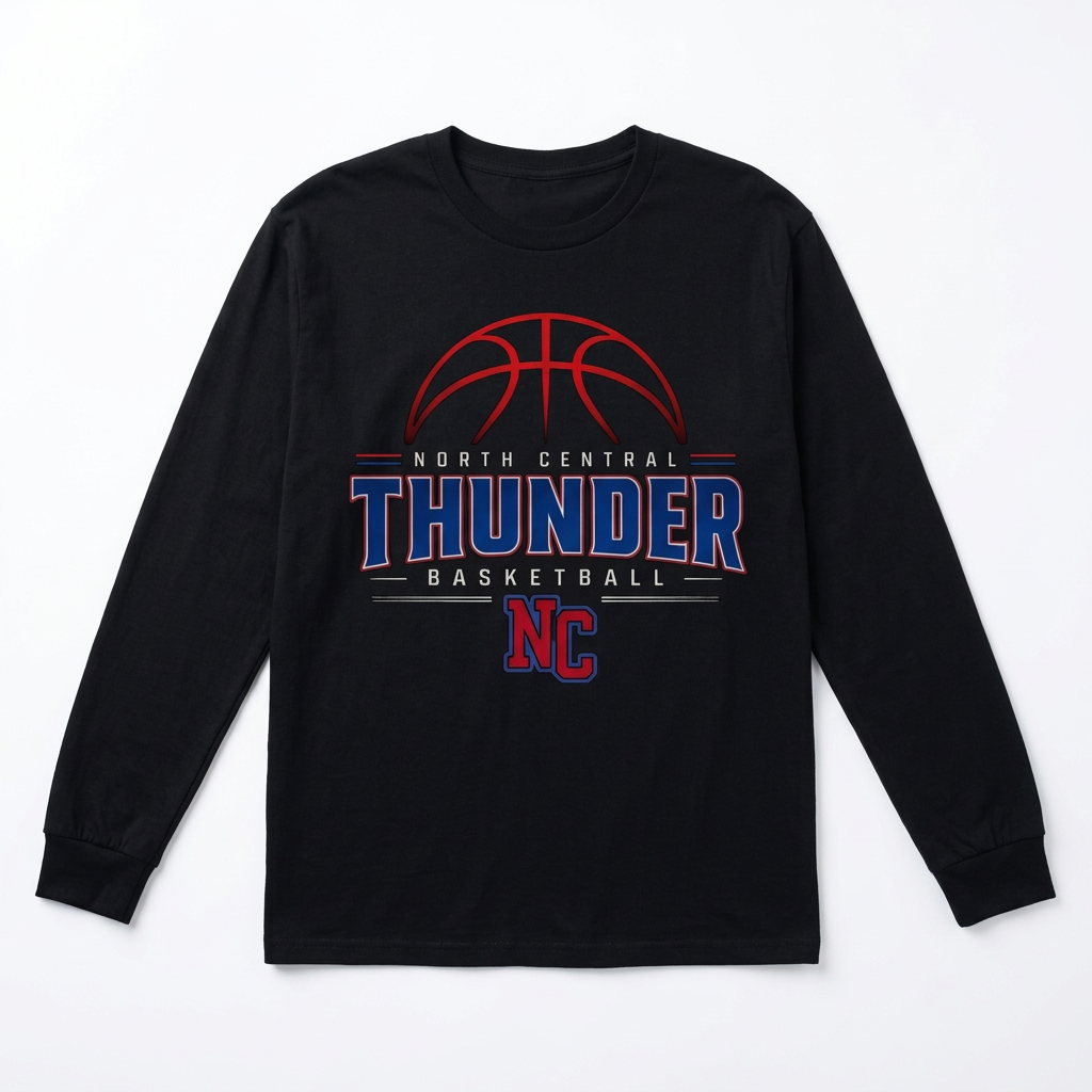 NC Thunder Basketball Long Sleeve Design 2 - Black