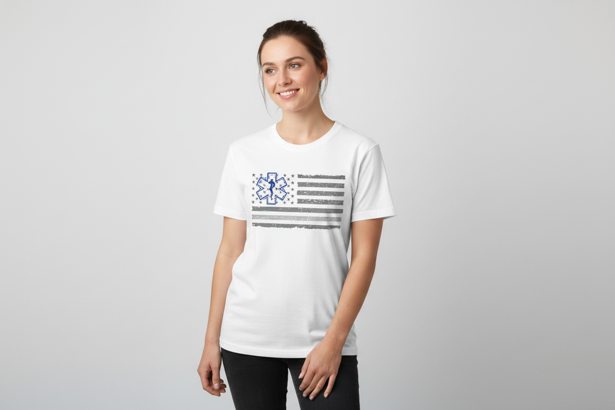 Thin White Line EMS Flag Tee in White