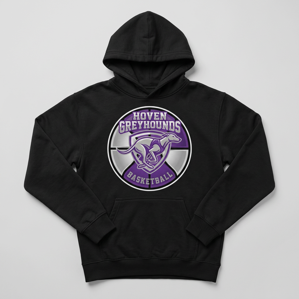 Recreated black Hoven Greyhounds Design 5 pullover hoodie mockup
