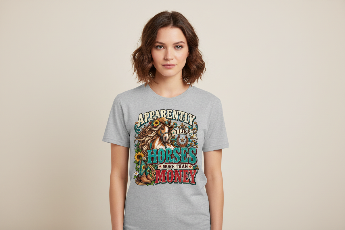 Apparently I Like Horses More Than Money tee in Heathered Graphite
