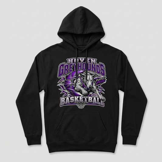 Black Hoven Greyhounds Design 6 pullover hoodie flat-lay mockup