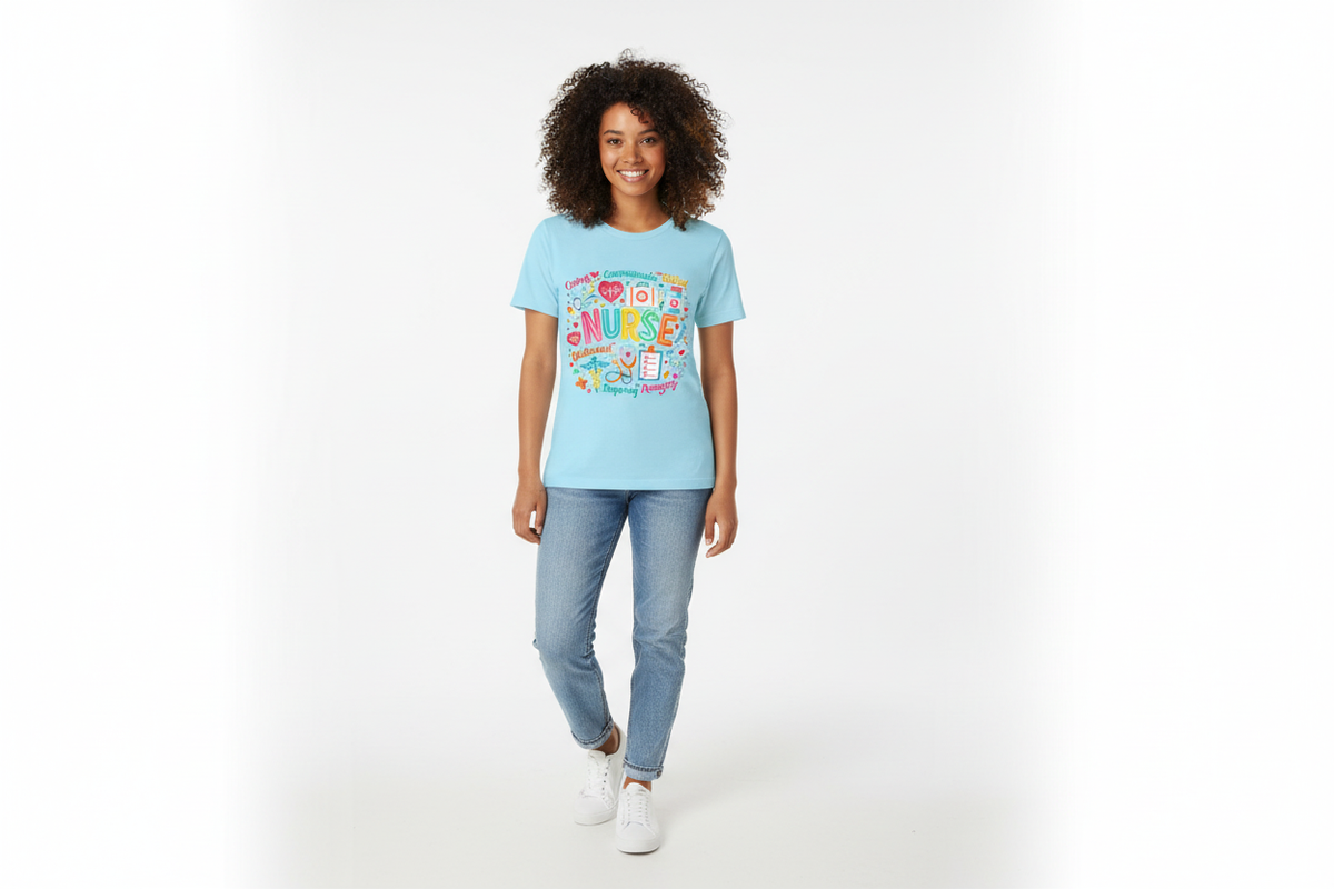 Colorful NURSE Collage Tee in Sky Blue