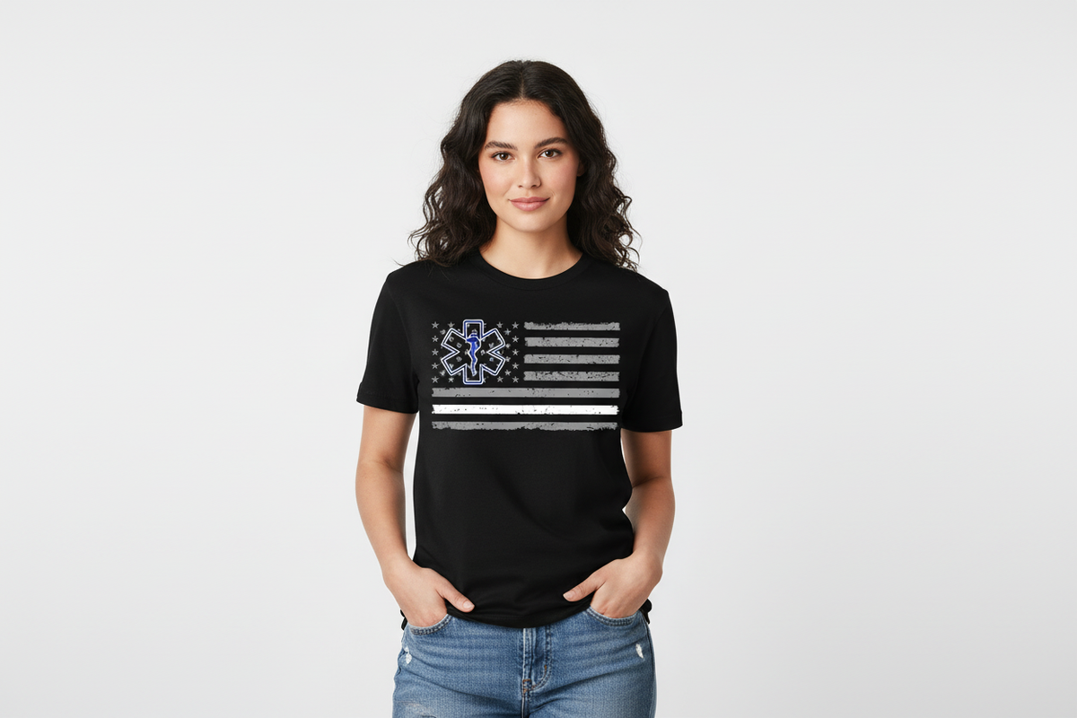Thin White Line EMS Flag Tee in Black