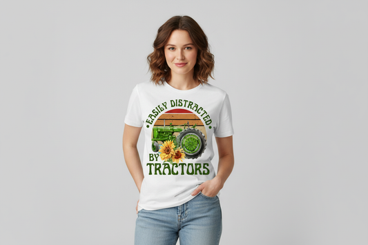 Easily Distracted by Tractors Tee in White