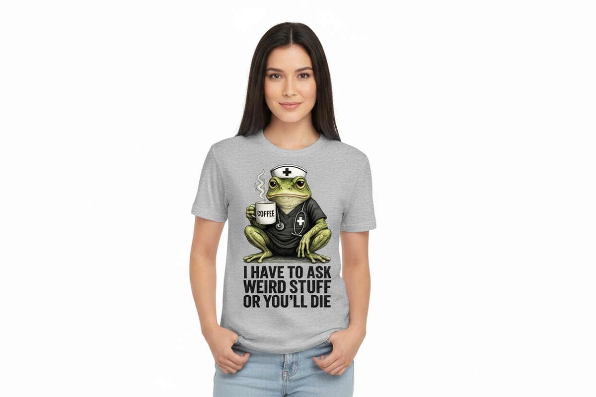 Funny Frog Nurse Coffee Tee in Gray