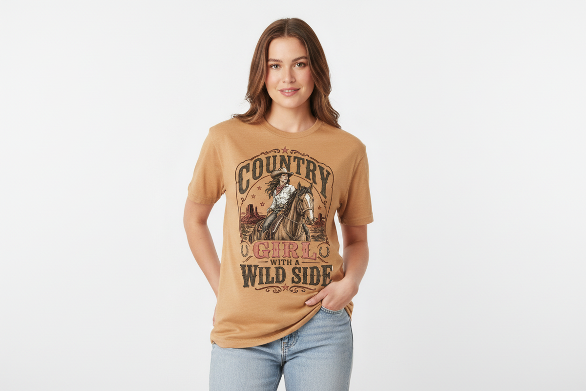 Country Girl with a Wild Side tee in Toast