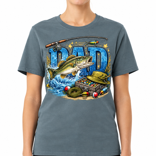 DAD fishing design on blue storm t-shirt