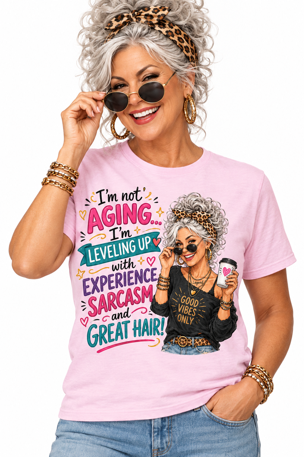 I'm Not Aging - Light Pink T-Shirt on older female model
