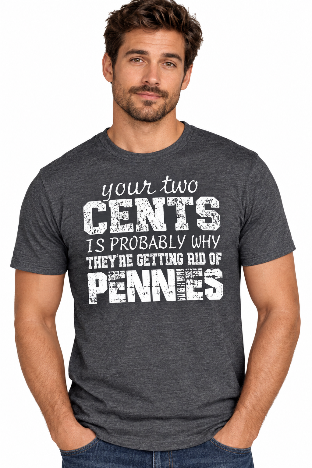 Your Two Cents - Dark Heathered Gray T-Shirt on male model