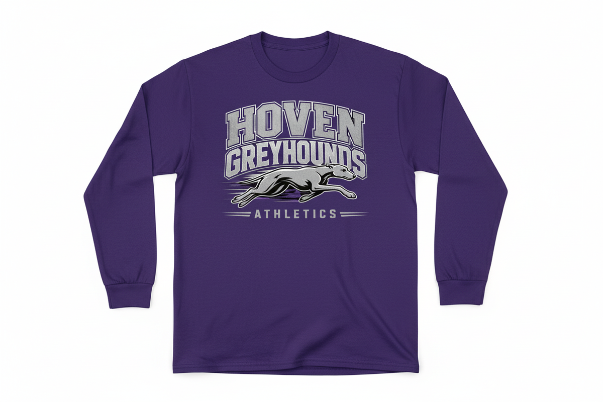 Hoven Greyhounds Athletics on purple long sleeve t-shirt