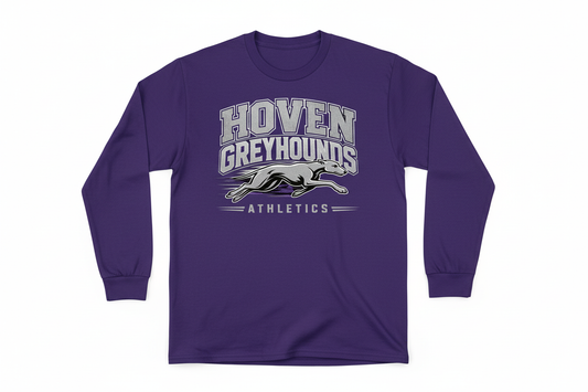 Hoven Greyhounds Athletics on purple long sleeve t-shirt