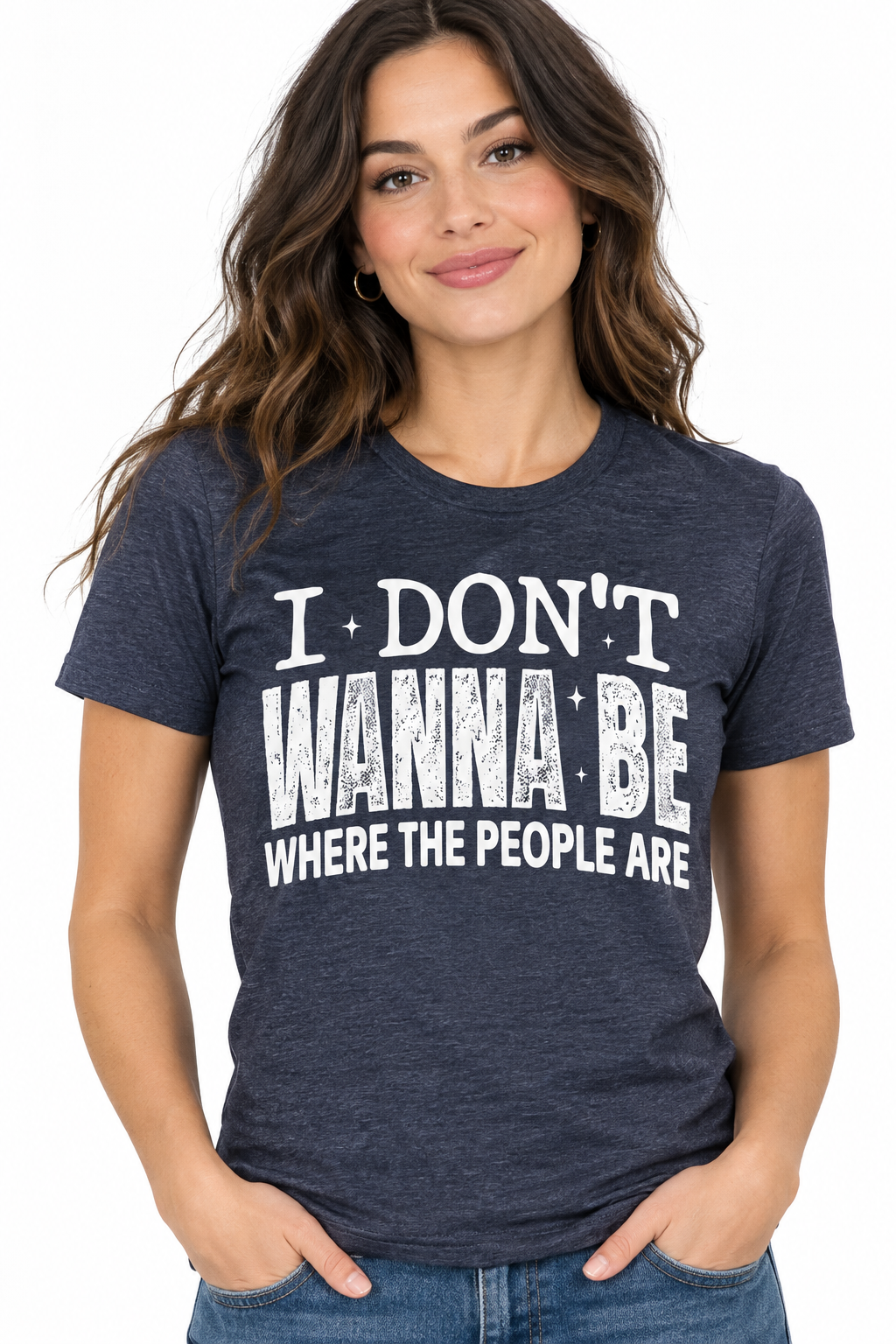I Don't Wanna Be Where The People Are - Heathered Navy T-Shirt on female model