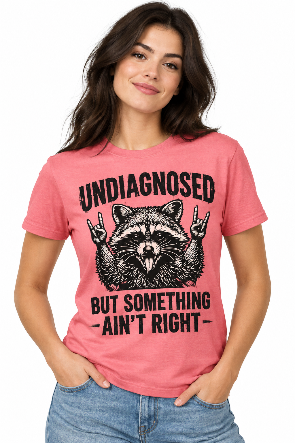 Undiagnosed - Coral Silk T-Shirt on female model