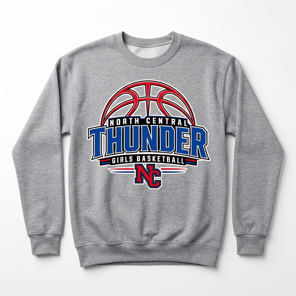 NC Thunder Girls Basketball Crewneck Design 3 - Sports Gray