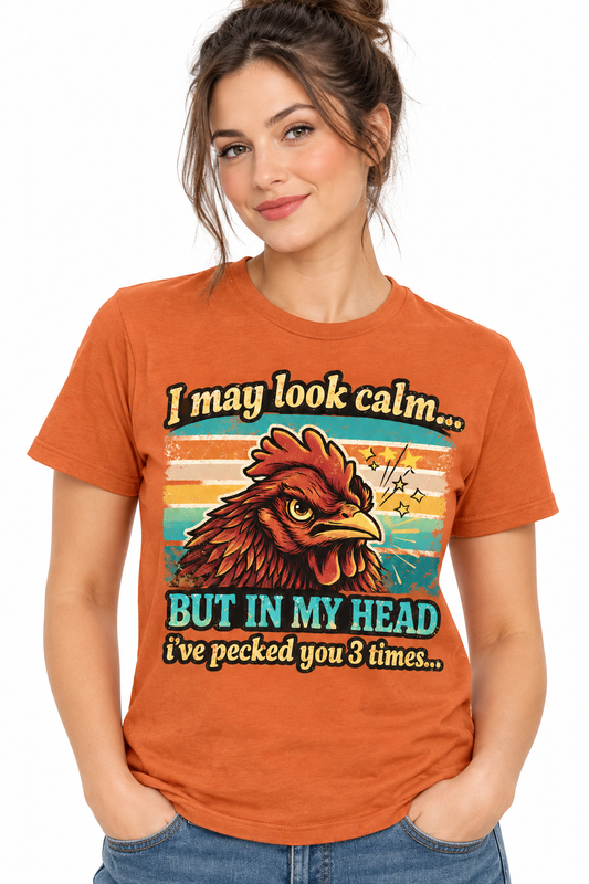 I May Look Calm - Burnt Orange T-Shirt on female model