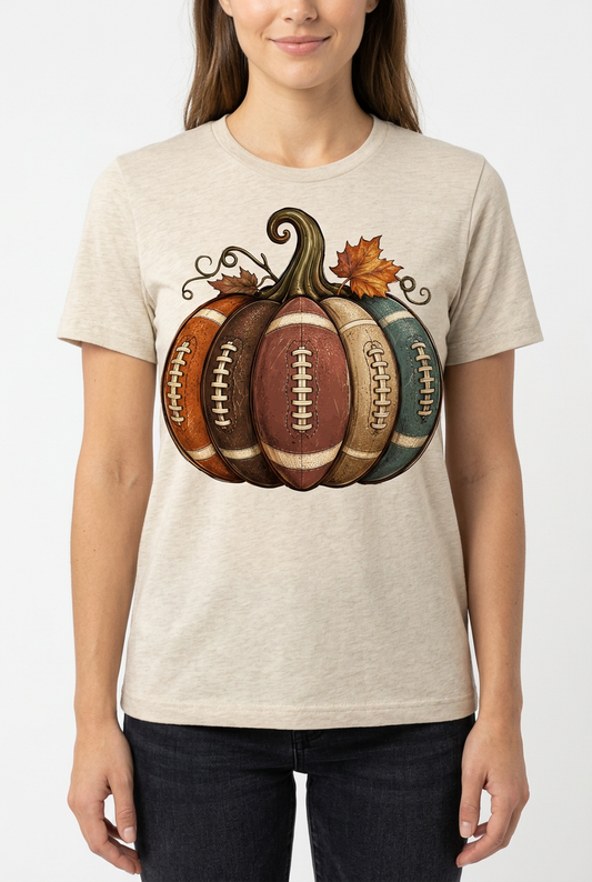 Vintage Football Pumpkin Tee - Heathered Oatmeal