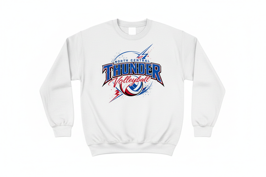 North Central Thunder Volleyball on white crewneck sweatshirt