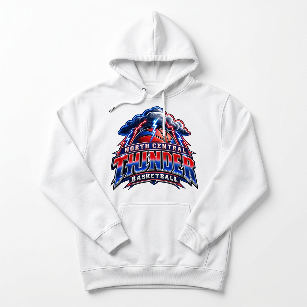 NC Thunder Basketball Hoodie Design 4 - White