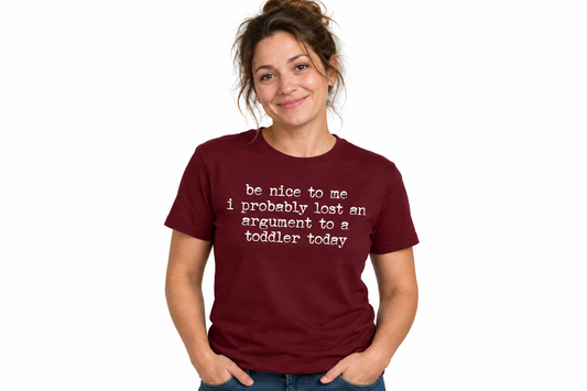 Be Nice to Me Tee in Garnet