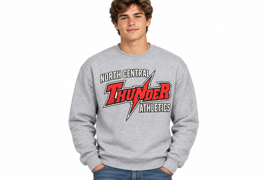 North Central Thunder Athletics on sports gray crewneck sweatshirt