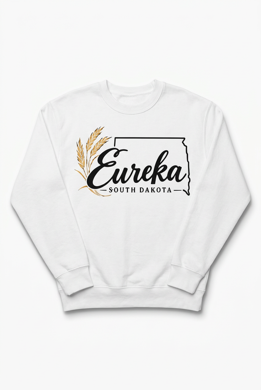 Eureka SD Script Crewneck - White Flat Lay