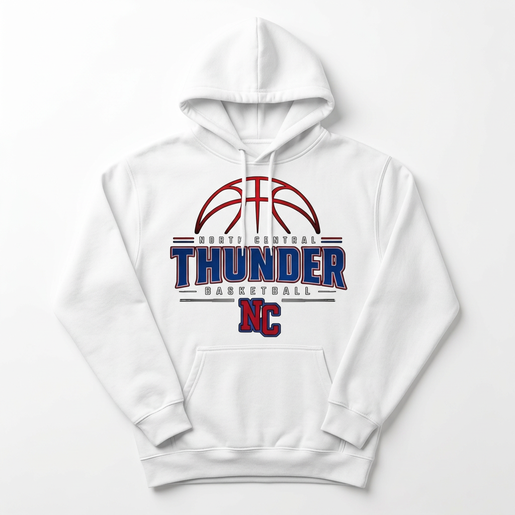 NC Thunder Basketball Hoodie Design 2 - White