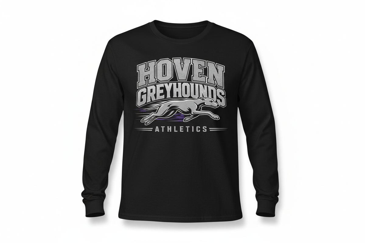 Hoven Greyhounds Athletics on black long sleeve t-shirt
