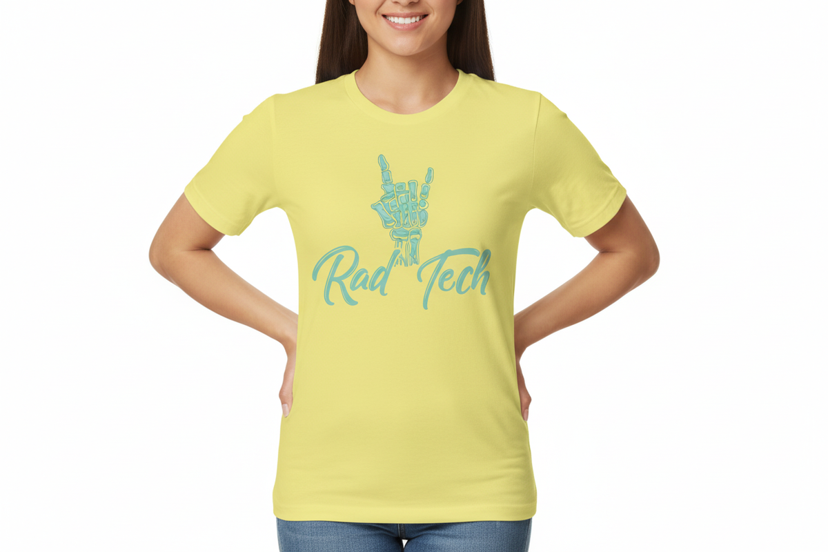 Rad Tech Skeleton Hand Tee in Cornsilk Yellow