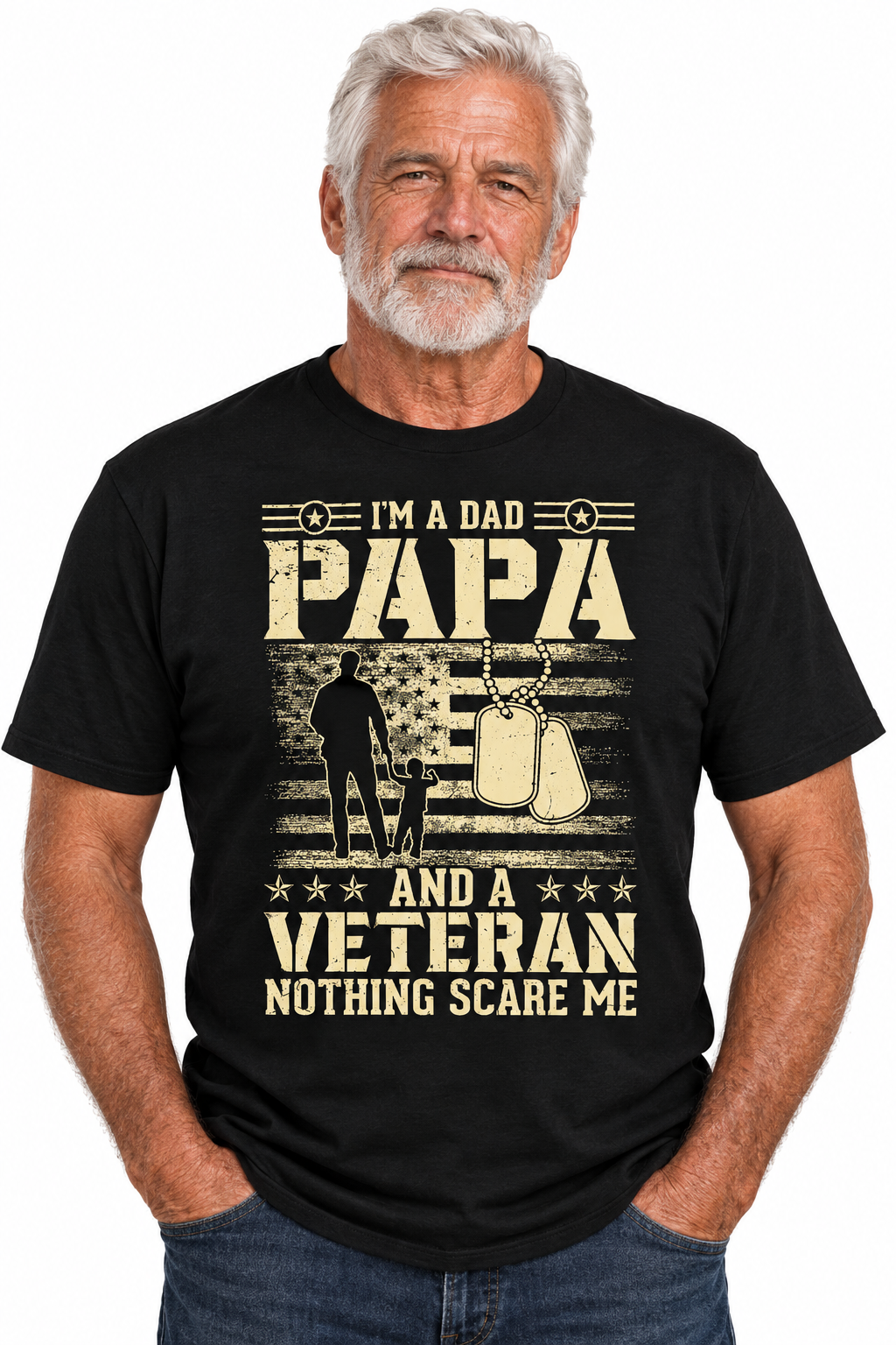 Dad Papa Veteran design on black t-shirt