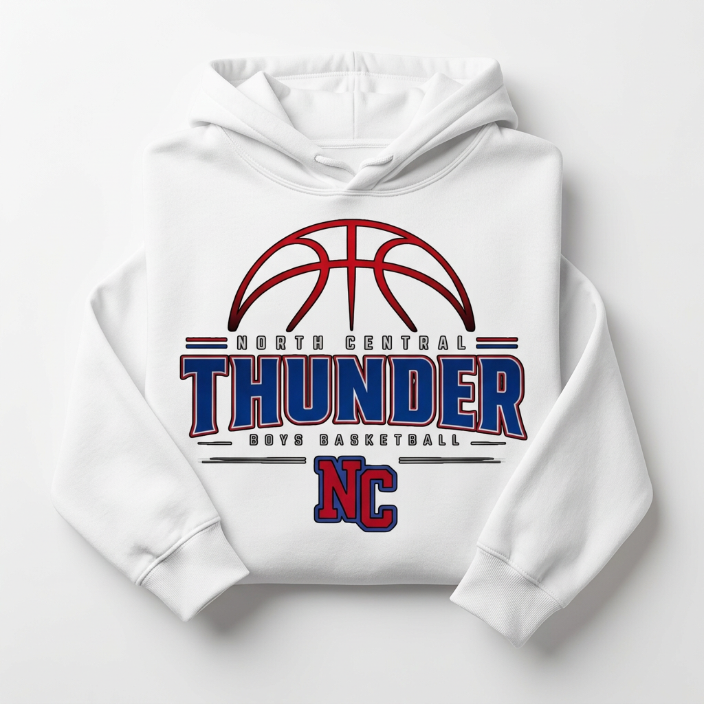 NC Thunder Boys Basketball Hoodie Design 2 - White