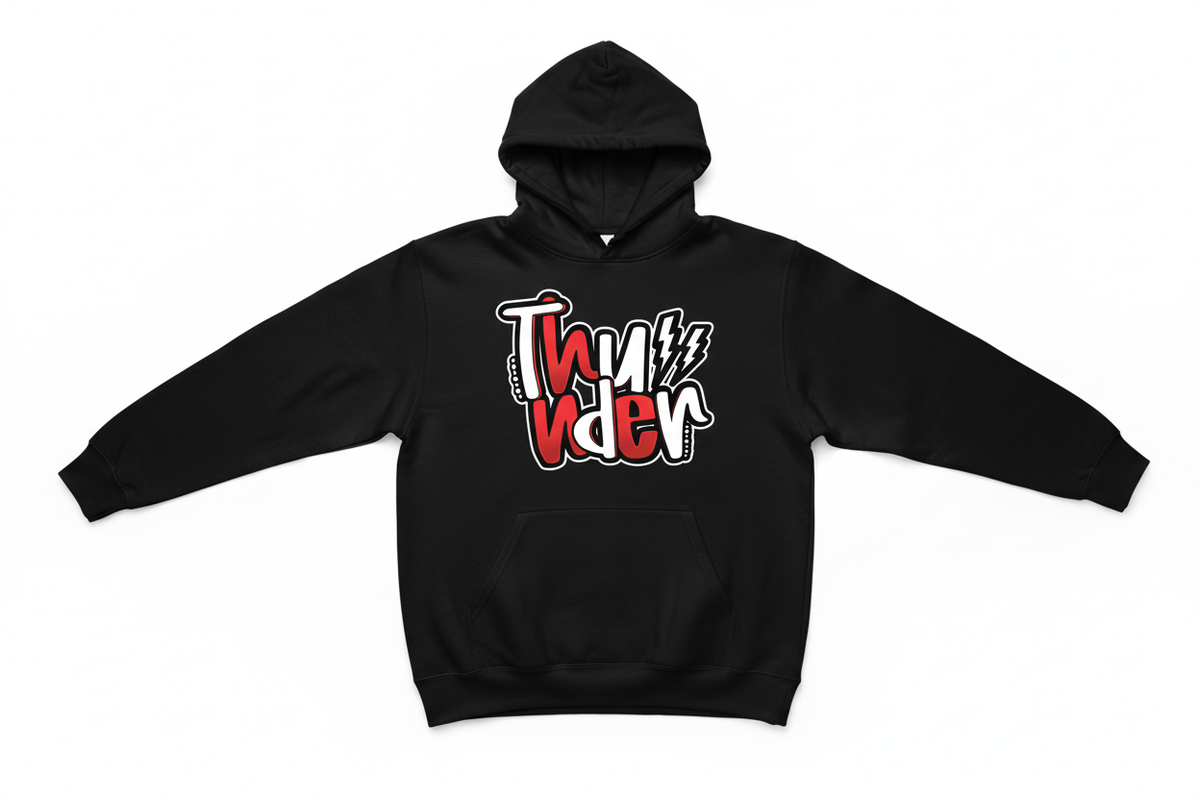 Thunder red graffiti graphic on black hoodie
