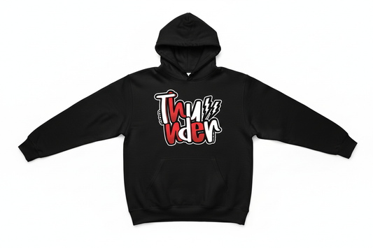 Thunder red graffiti graphic on black hoodie