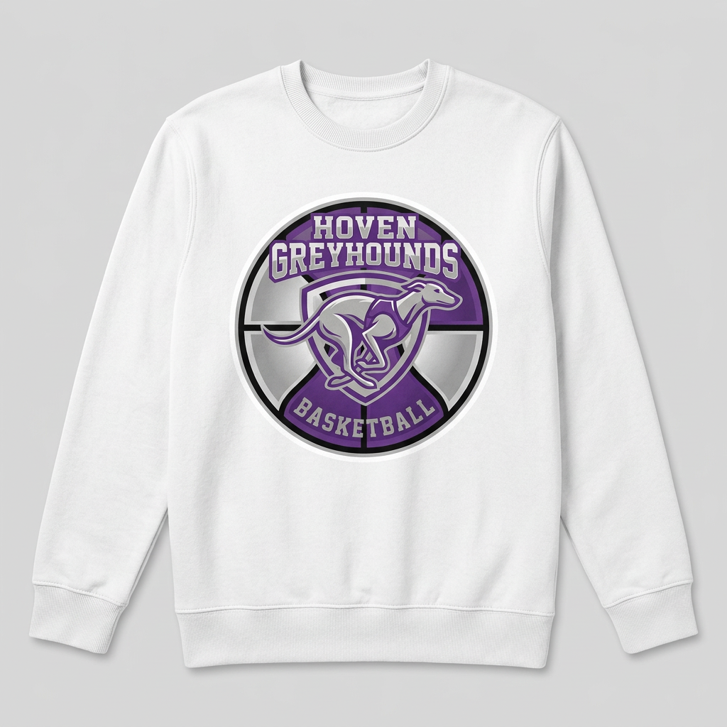 White Hoven Greyhounds Design 5 crewneck sweatshirt flat-lay mockup