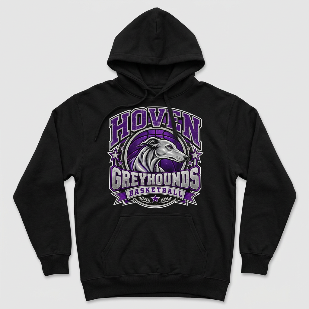 Black Hoven Greyhounds Design 7 pullover hoodie flat-lay mockup
