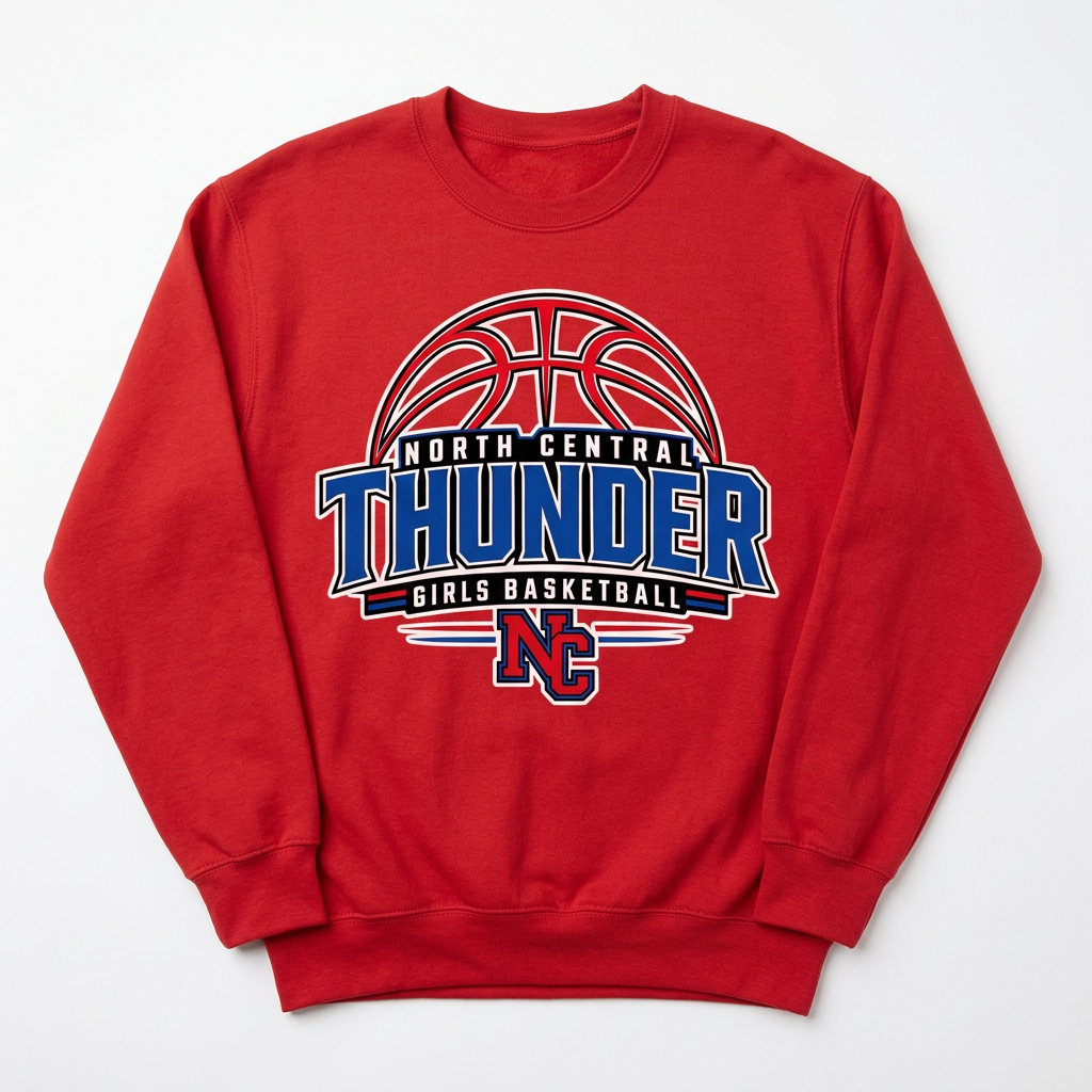NC Thunder Girls Basketball Crewneck Design 3 - Red