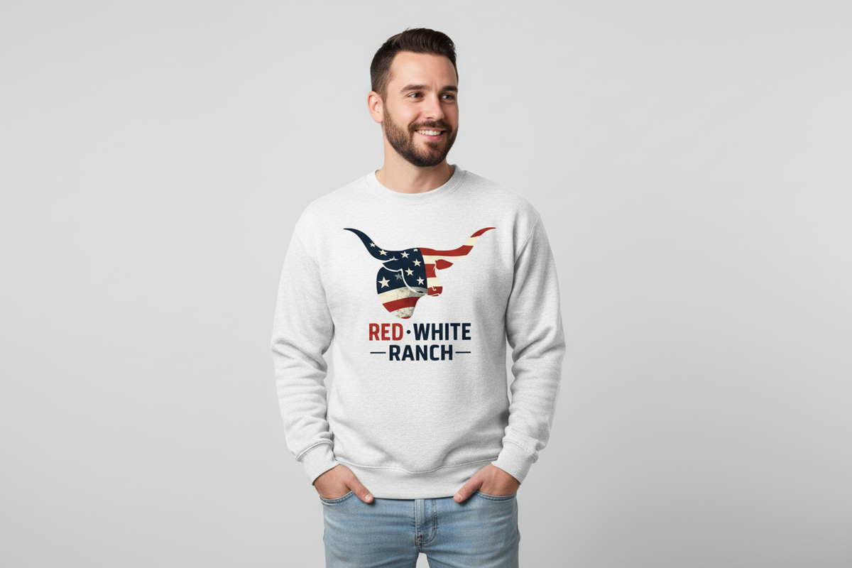 Red White Ranch white crewneck sweatshirt