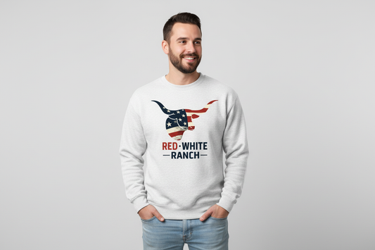 Red White Ranch white crewneck sweatshirt