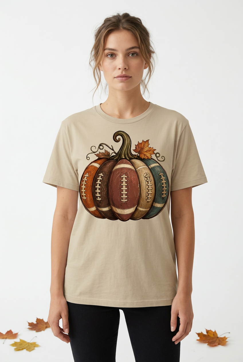 Vintage Football Pumpkin Tee - Sand