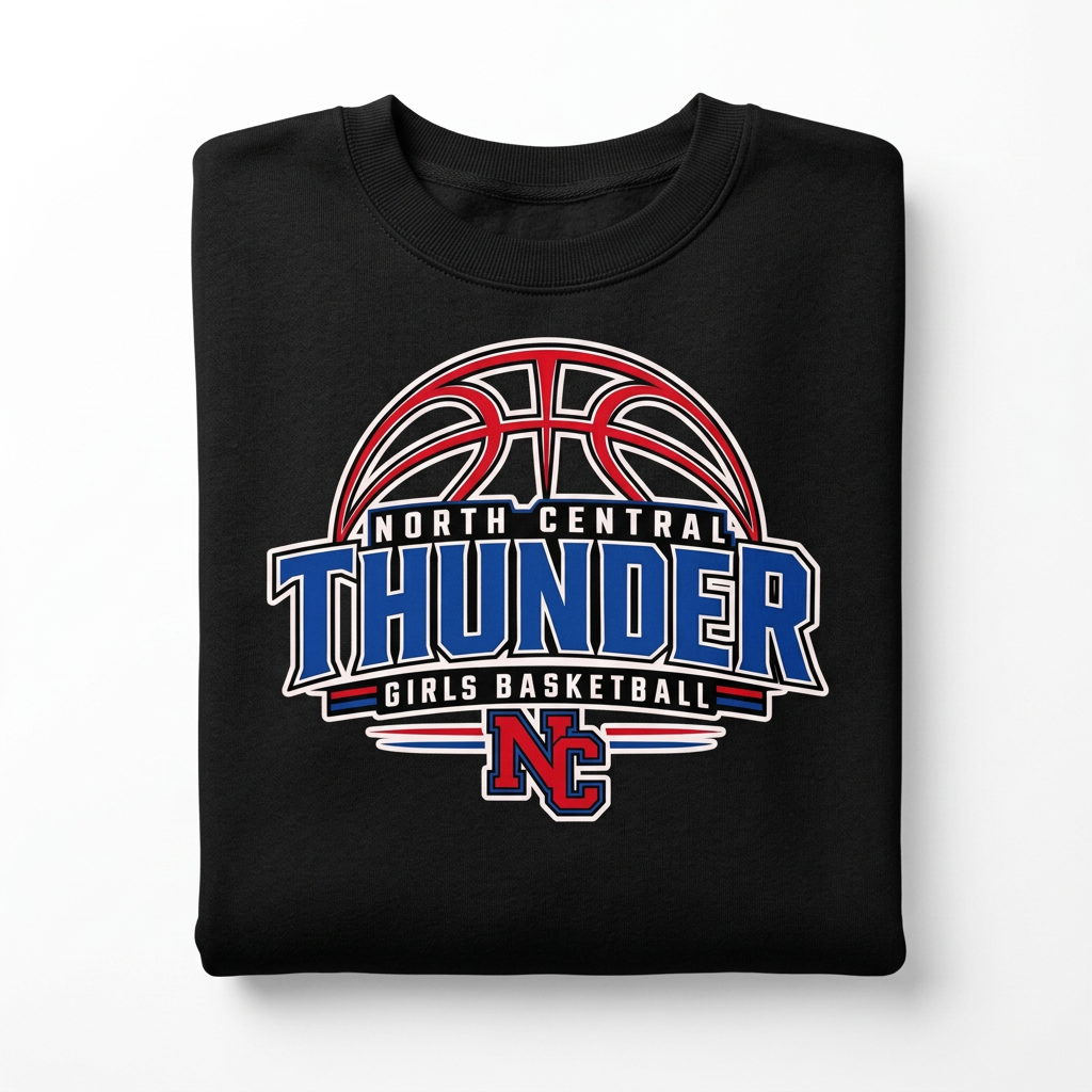 NC Thunder Girls Basketball Crewneck Design 3 - Black