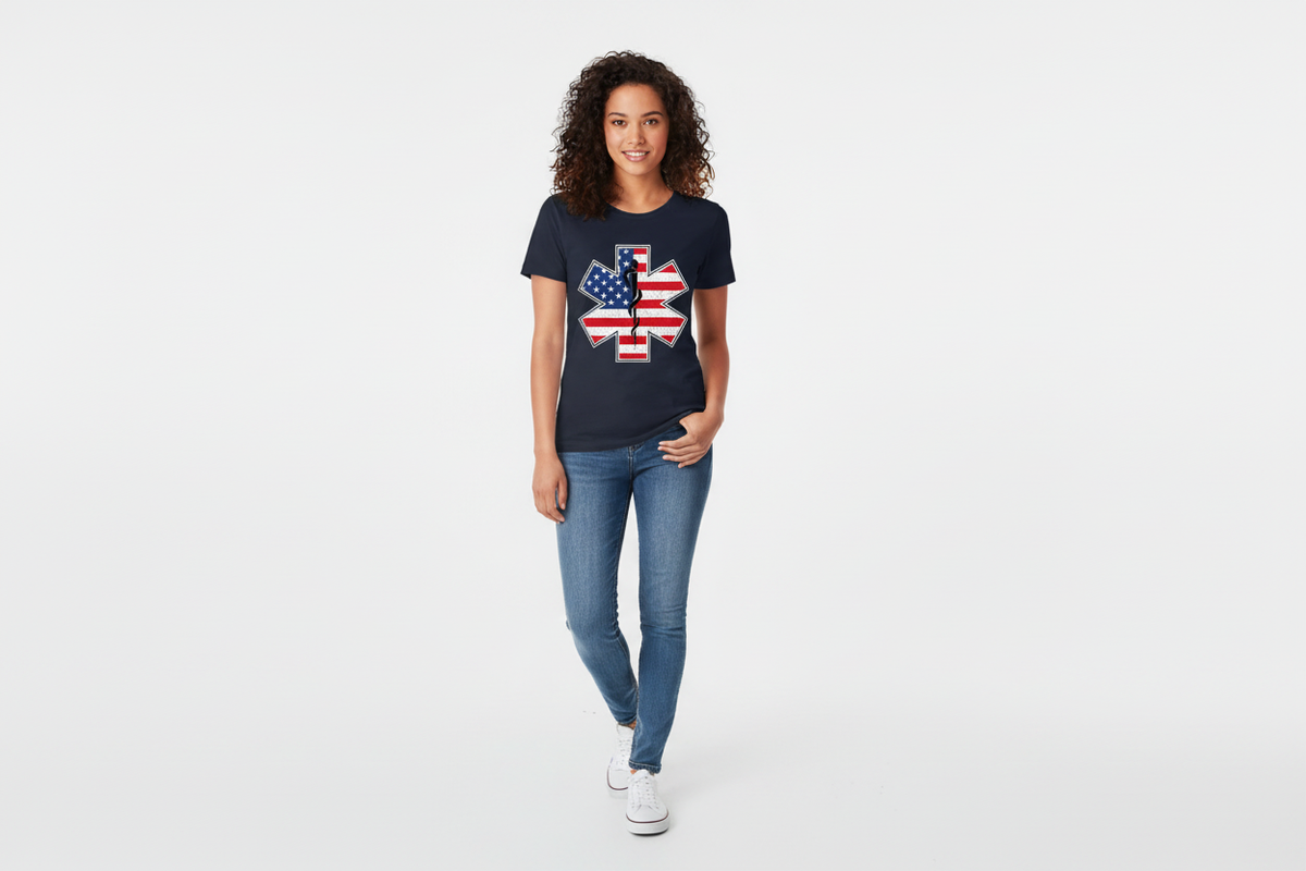 Patriotic EMS Star of Life Tee in Navy