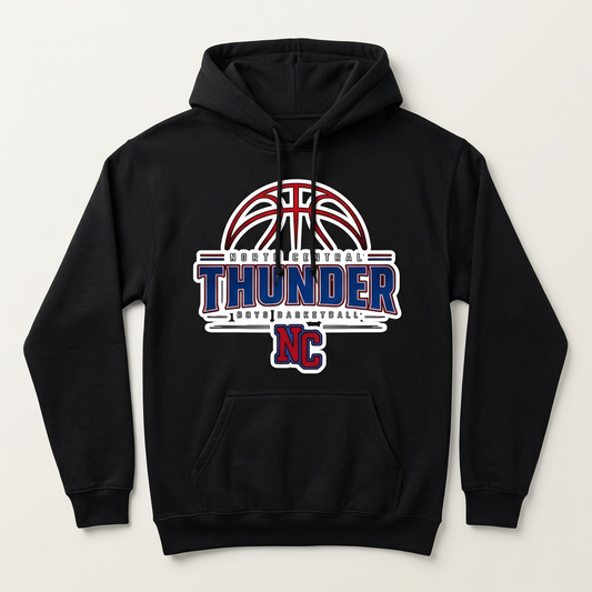 Black hoodie with North Central Thunder boys basketball Design 2