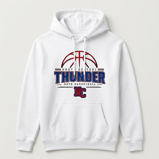 White hoodie with North Central Thunder boys basketball Design 2