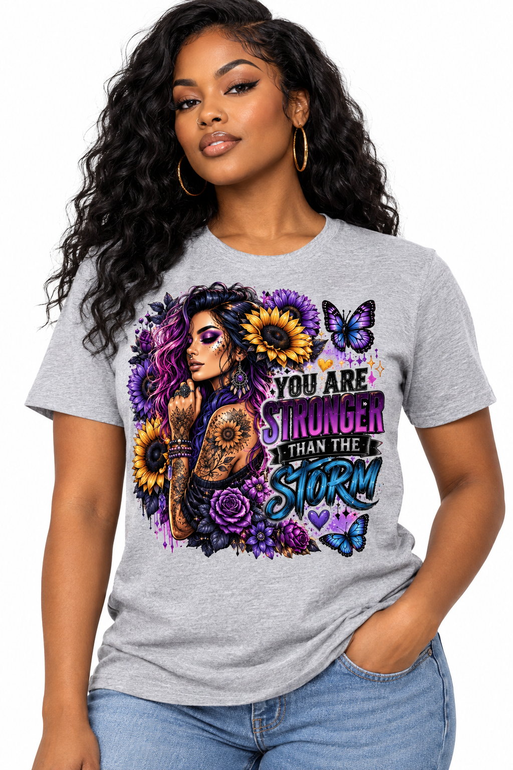 You Are Stronger Than the Storm - Sport Gray T-Shirt on female model