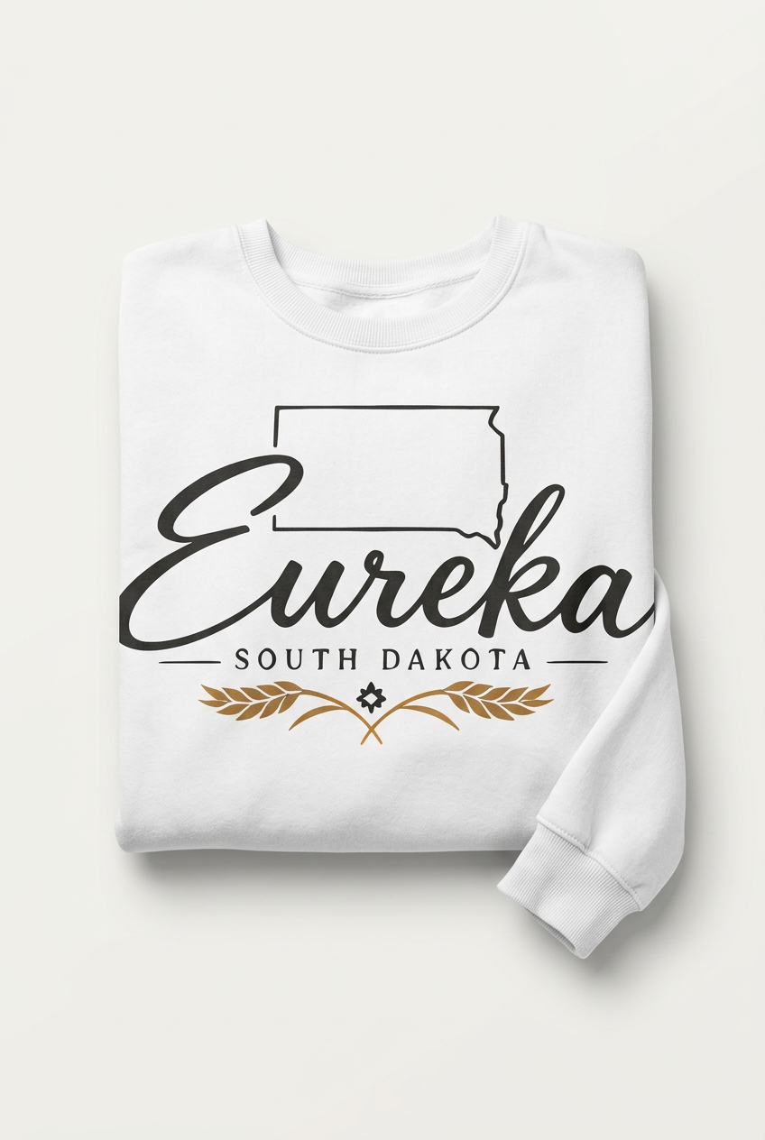 Eureka SD State Script Crewneck - White Flat Lay