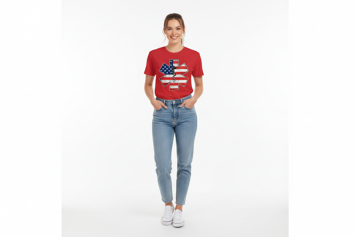 Patriotic EMS Star of Life Tee in Red