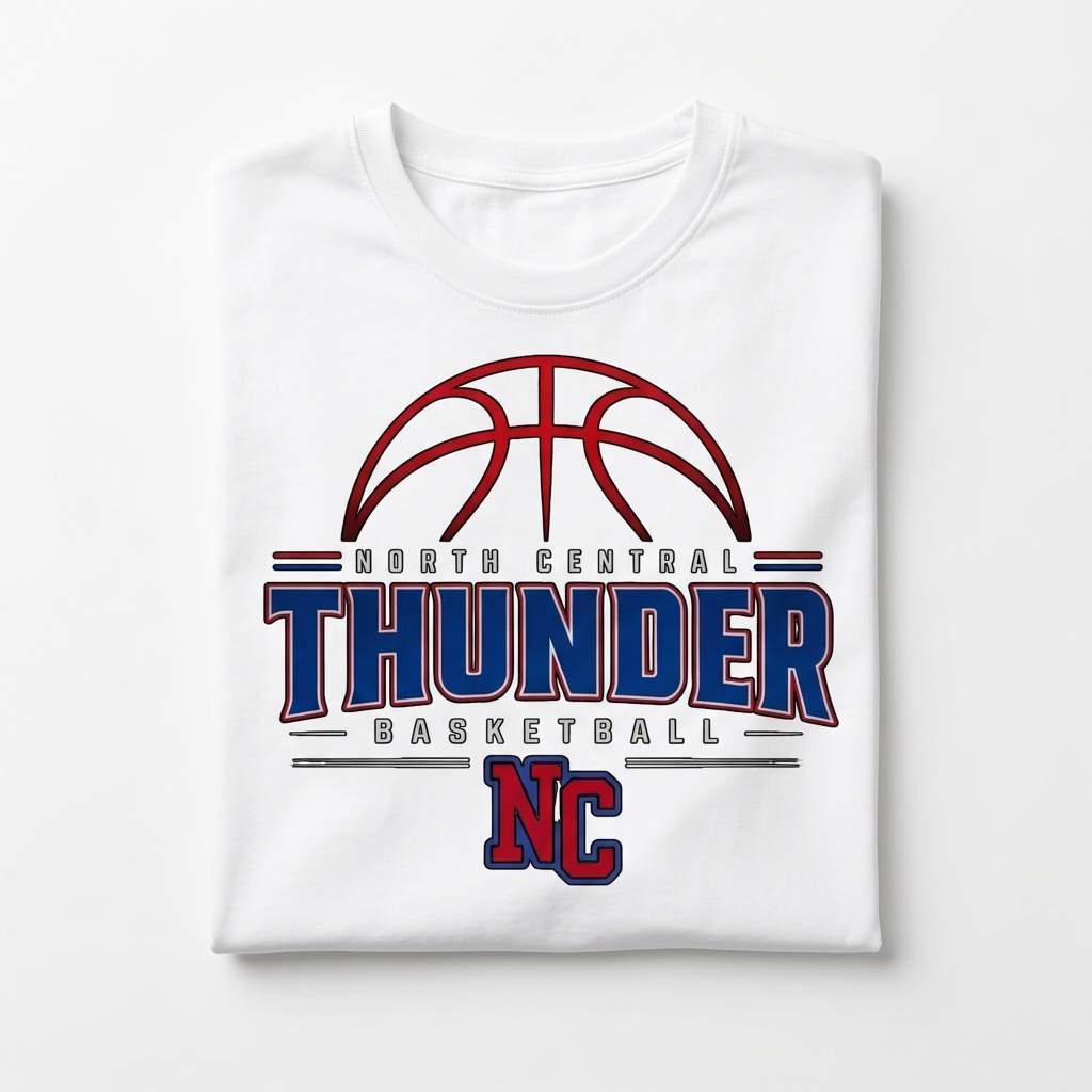 NC Thunder Basketball Tee Design 2 - White